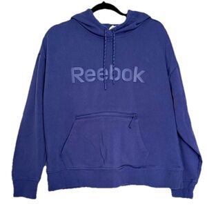 Classic Reebok Blue Hooded Hoodie Sweatshirt Sweater Size Large Long Sleeve